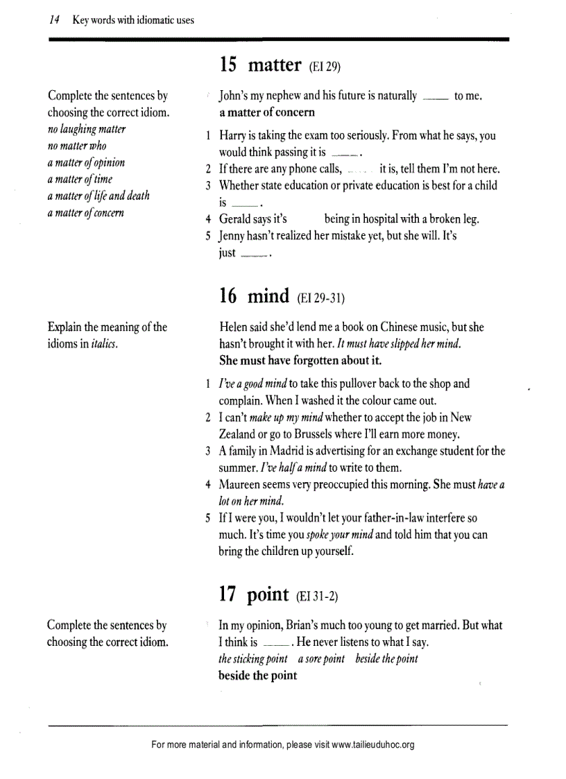 image for page Exercises On Idioms