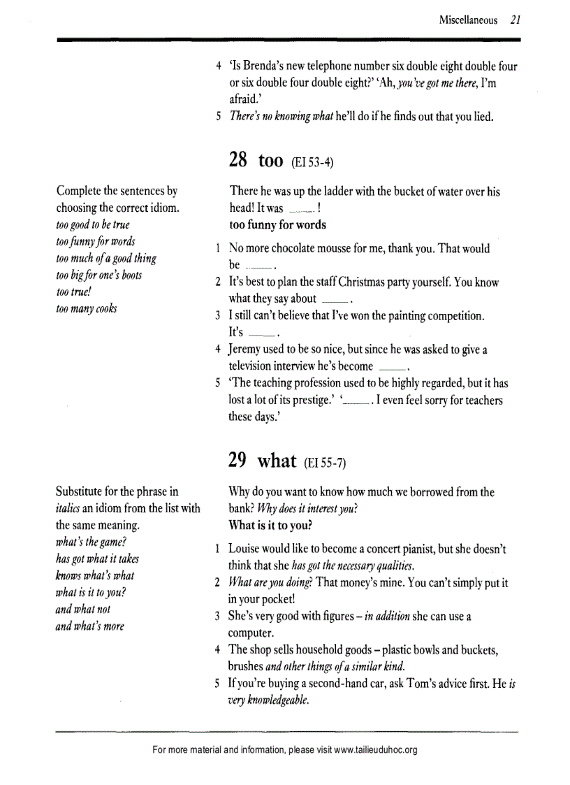 image for page Exercises On Idioms