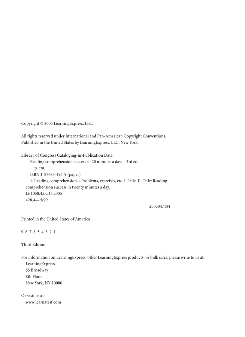 image for page LearningExpress Reading Comprehension Success in 20 Minutes a Day 3rd