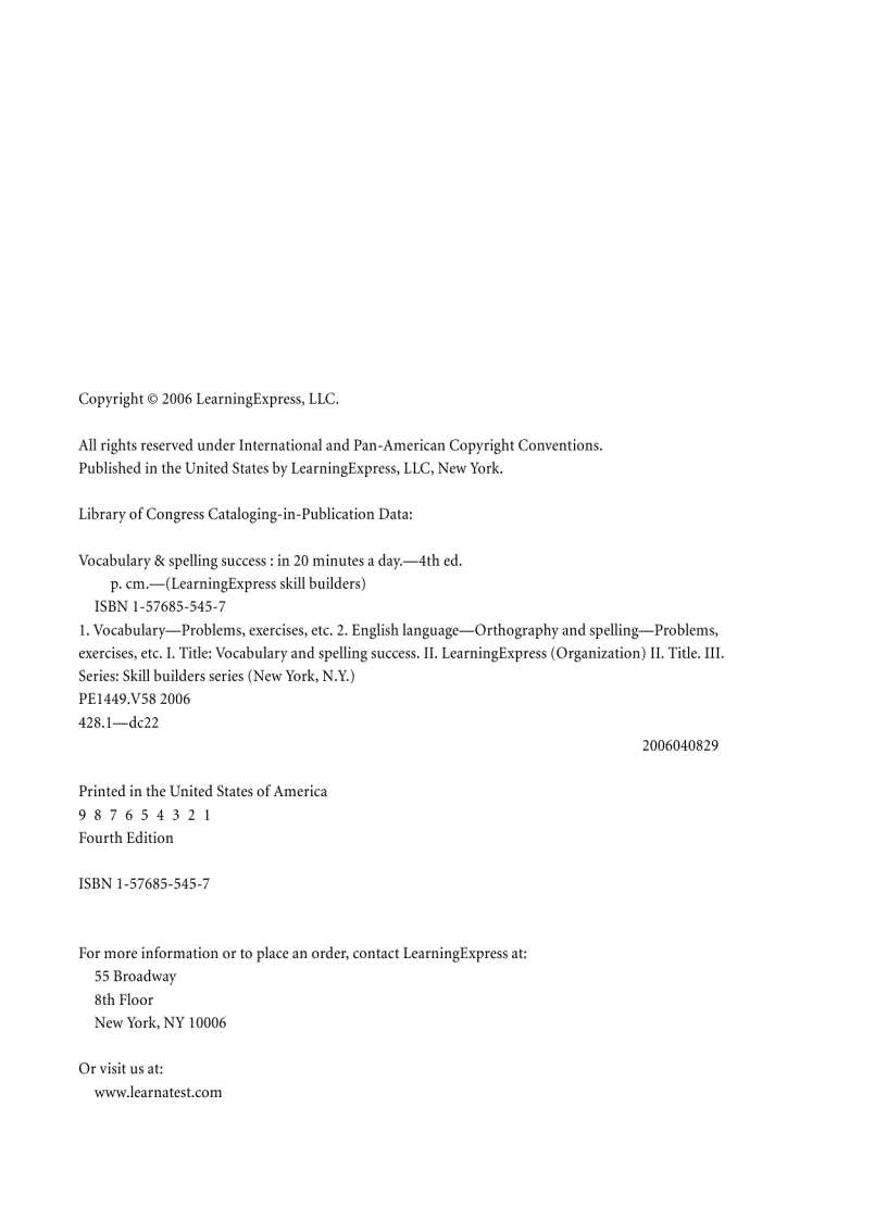 image for page LearningExpress Vocabulary and Spelling Success in 20 Minutes a Day 4th