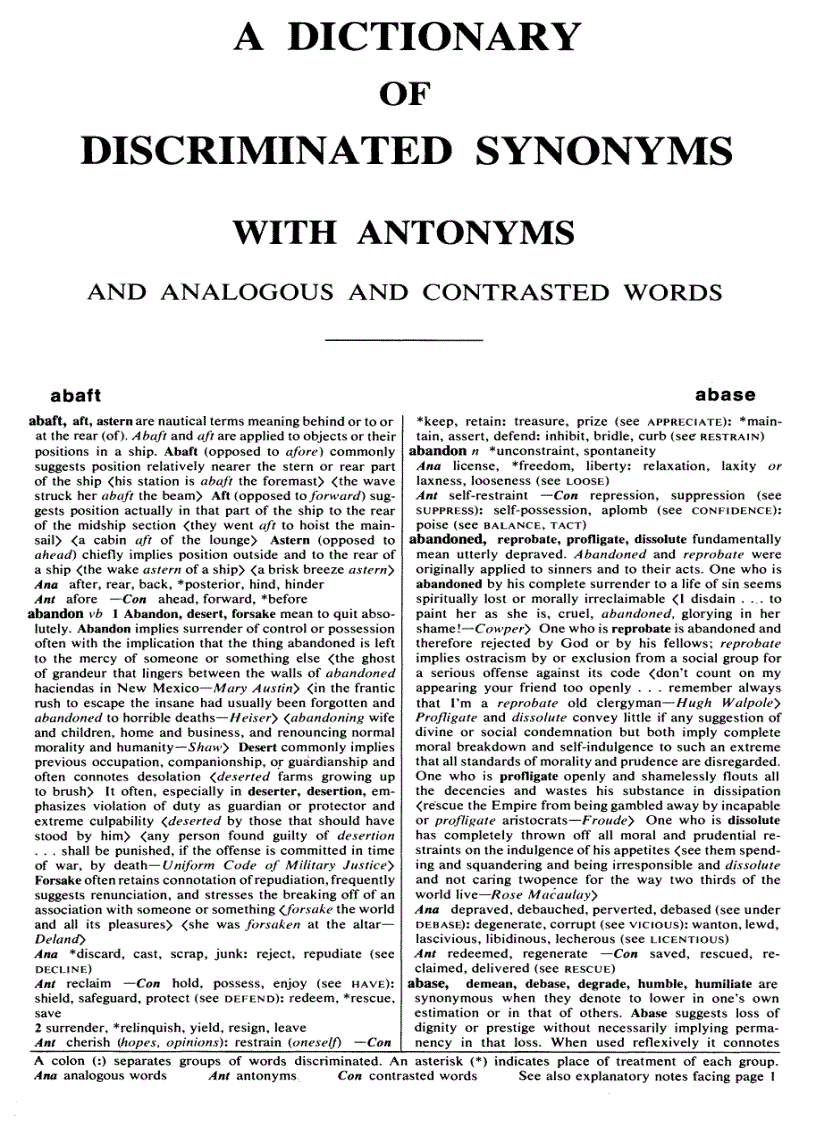 image for page Webster s New Dictionary of Synonyms A Dictionary of Discriminated Synonyms with Antonyms and Analogous and Contrasted Words
