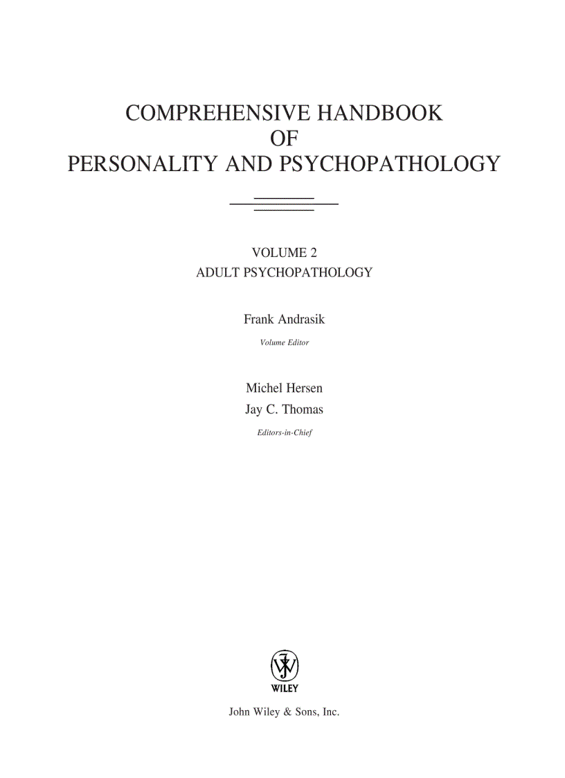 Comprehensive Handbook of Personality and Psychopathology Vol 2