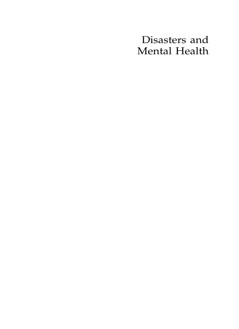 Disasters and Mental Health 1st Edition