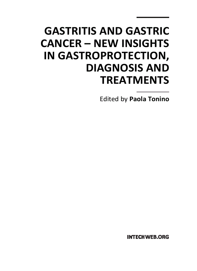 Gastritis and Gastric Cancer New Insights in Gastroprotection Diagnosis and Treatments