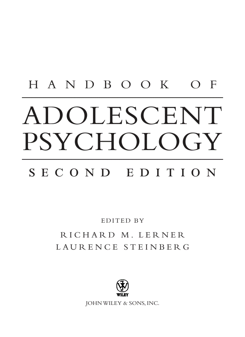 Handbook of Adolescent Psychology 2nd Edition