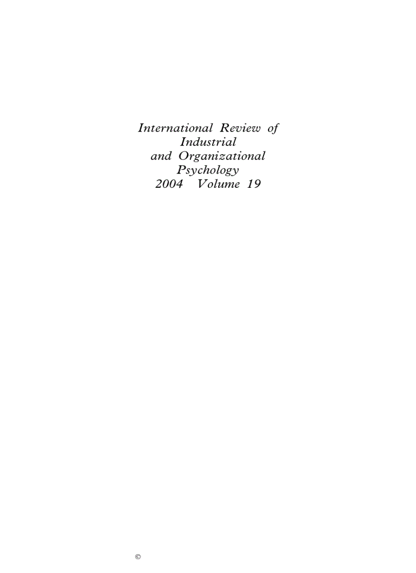 International Review of Industrial and Organizational Psychology Volume 19