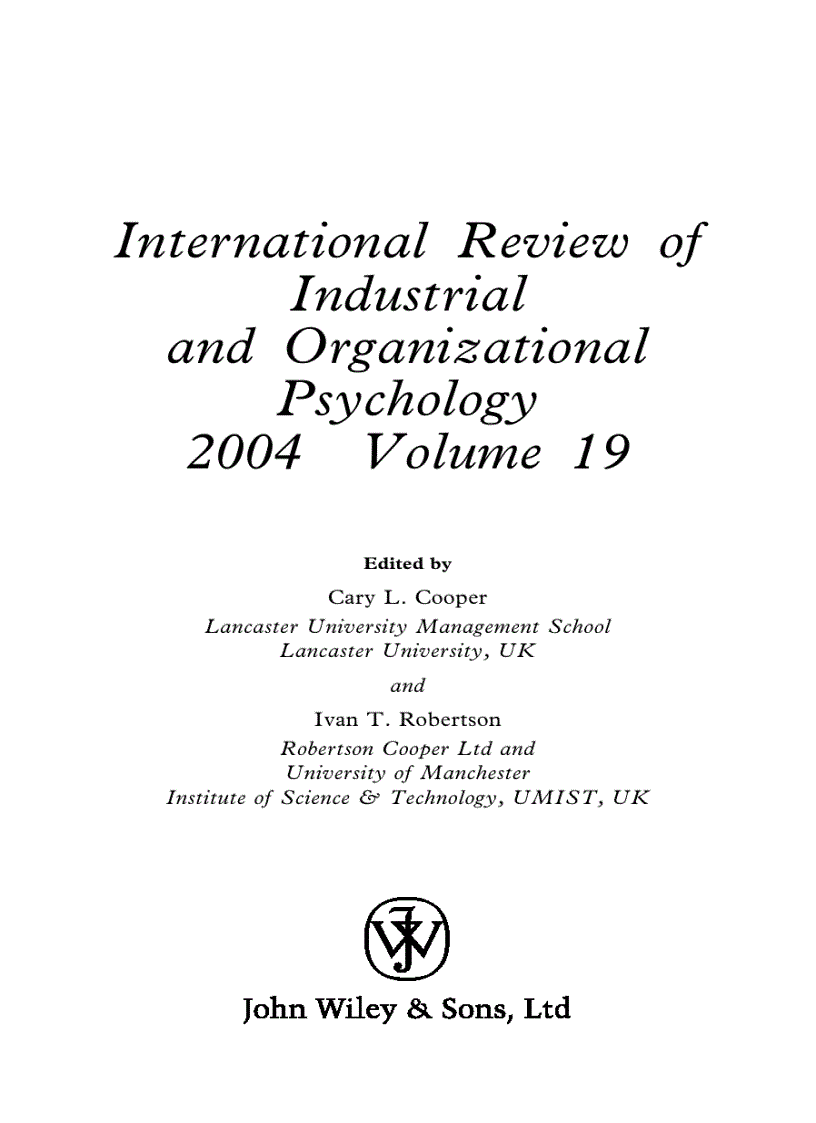 International Review of Industrial and Organizational Psychology Volume 19