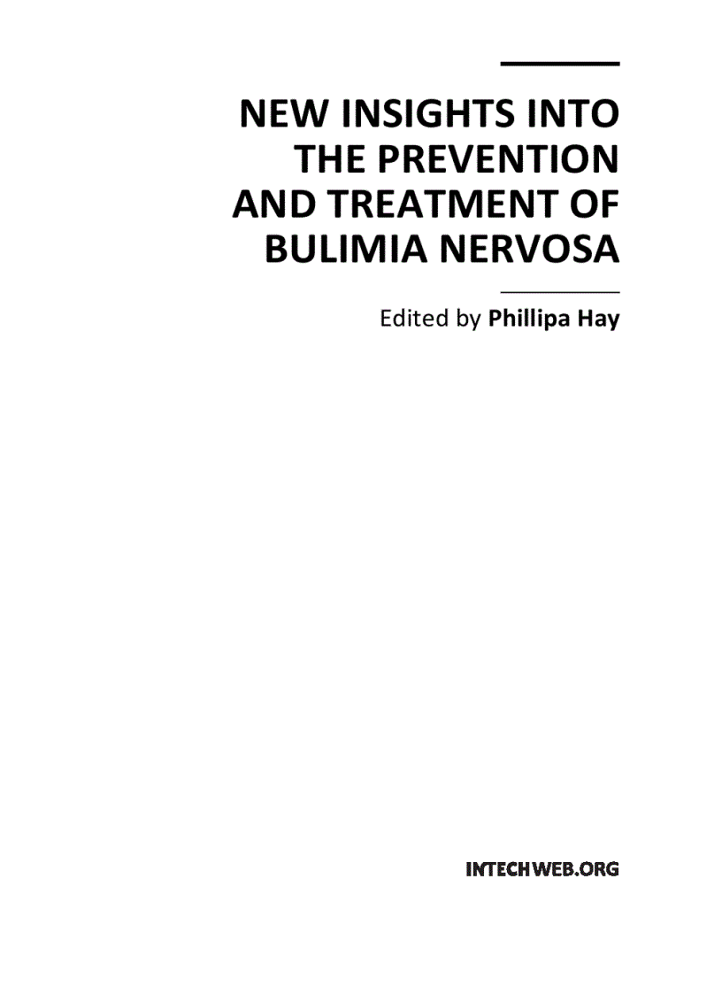 New Insights into the Prevention and Treatment of Bulimia Nervosa