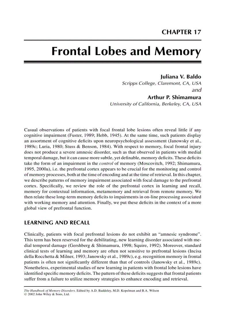 image for page The Handbook of Memory Disorders 2nd Edition