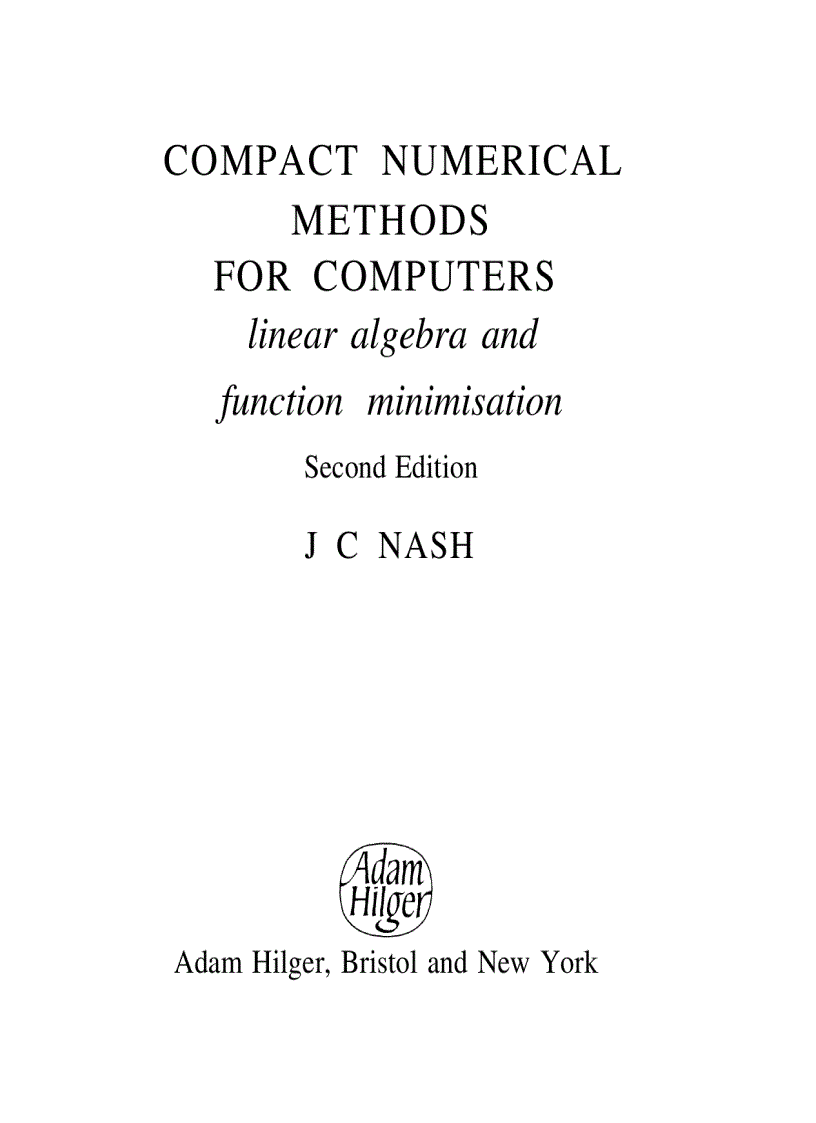 Compact Numerical Methods for Computers 2nd Edition