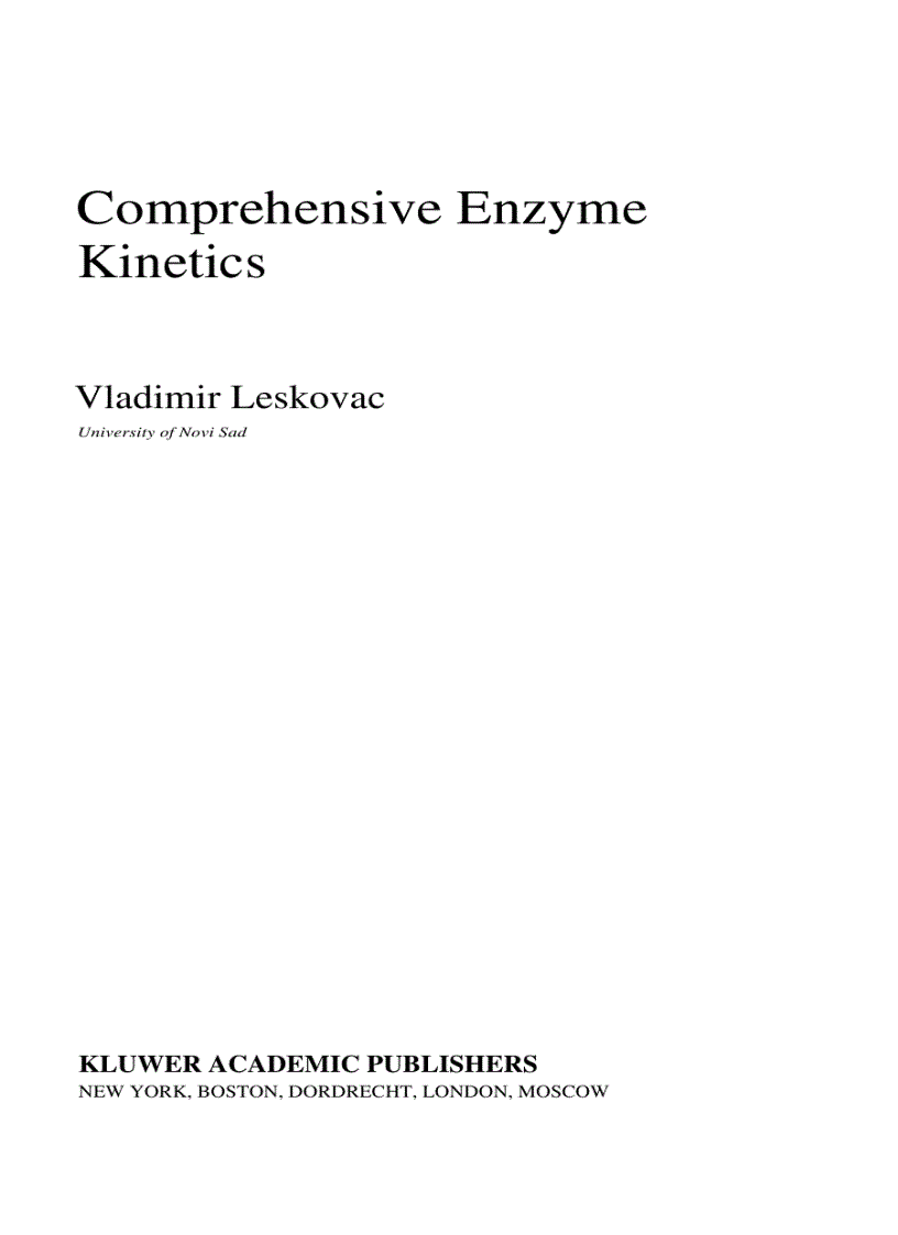 Comprehensive Enzyme Kinetics