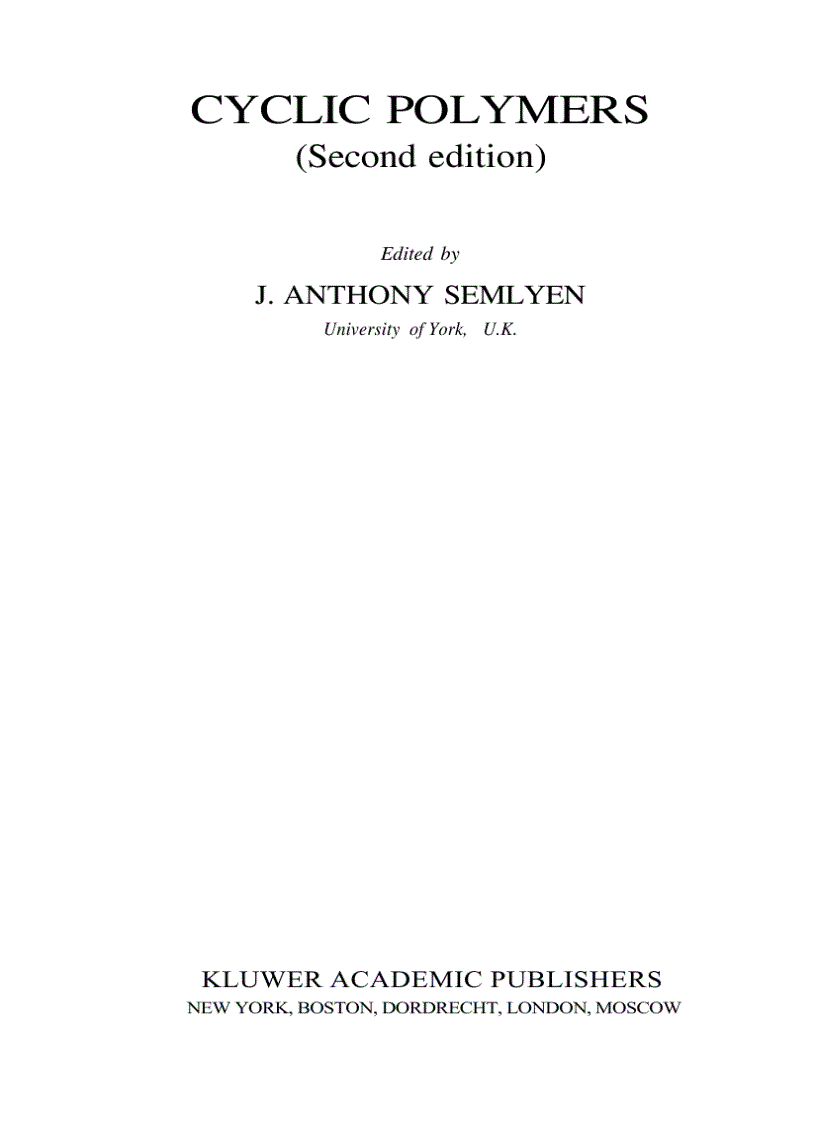 image for page Cyclic Polymers 2nd Edition