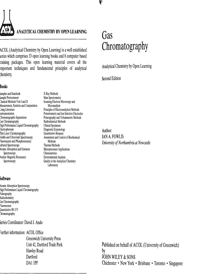 Gas Chromatography Analytical Chemistry by Open Learning 2nd Edition