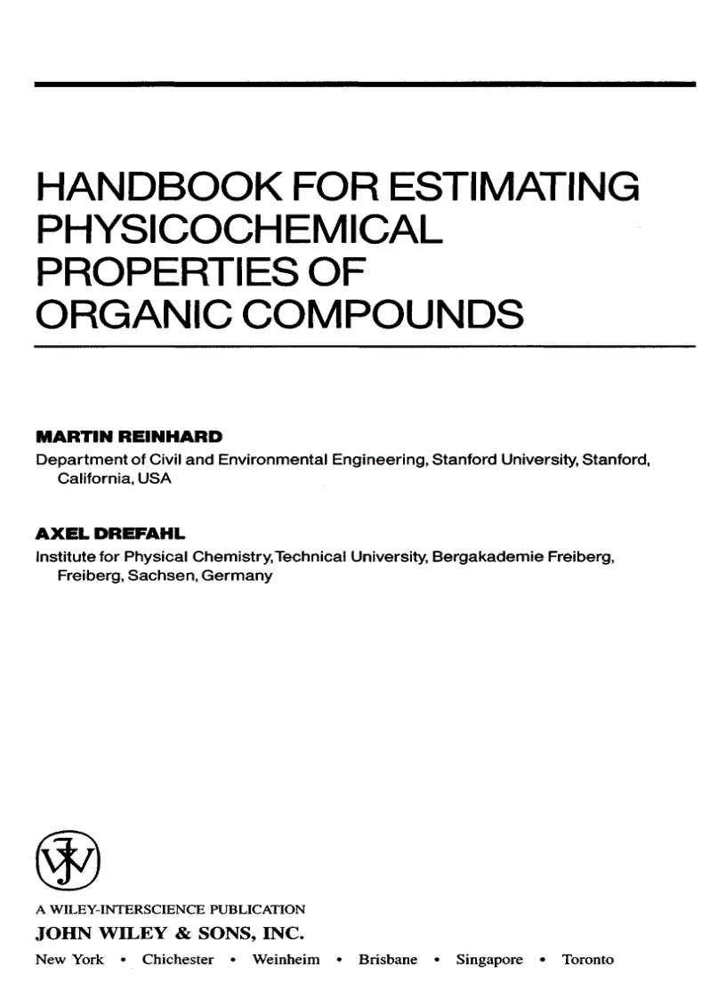 image for page Handbook for Estimating Physiochemical Properties of Organic Compounds