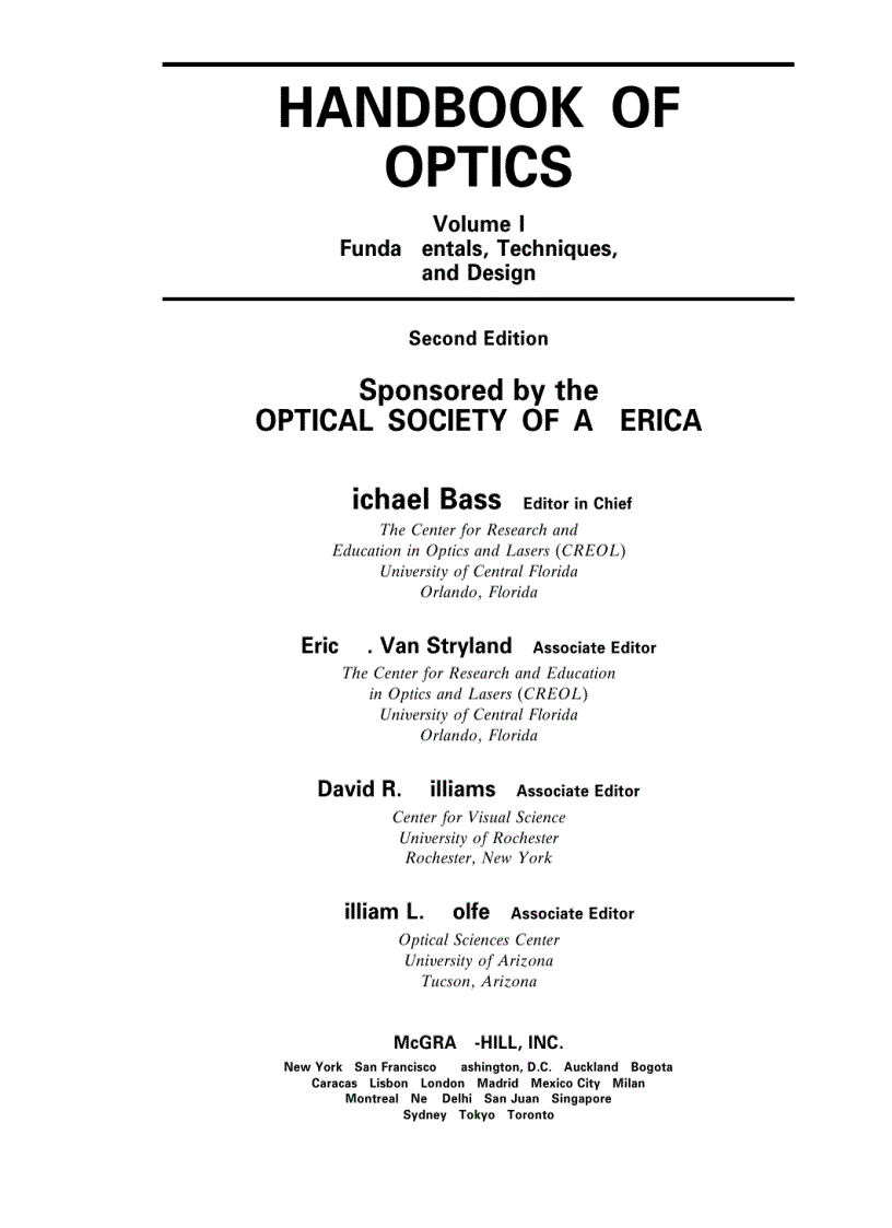 Handbook of Optics 2nd Edition Volume 1