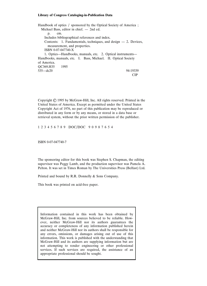 image for page Handbook of Optics 2nd Edition Volume 1