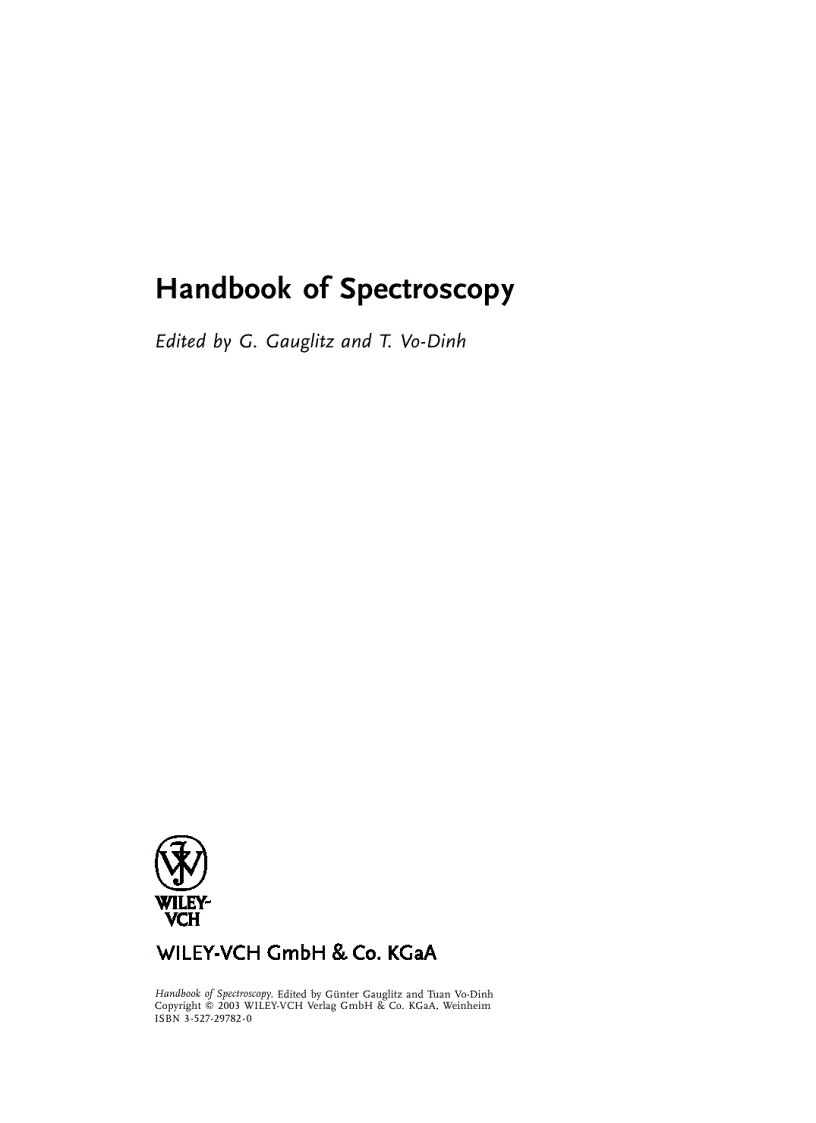 Handbook of Spectroscopy Volume I