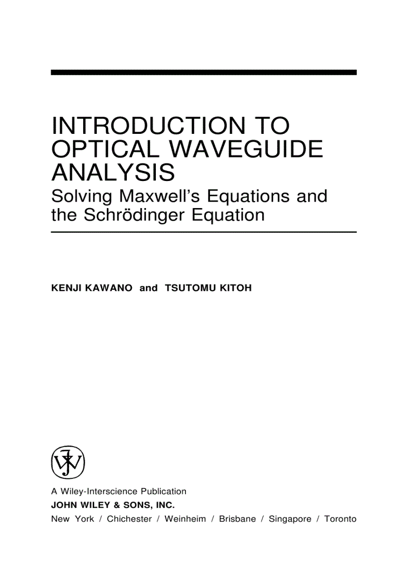 image for page Introduction to Optical Waveguide Analysis