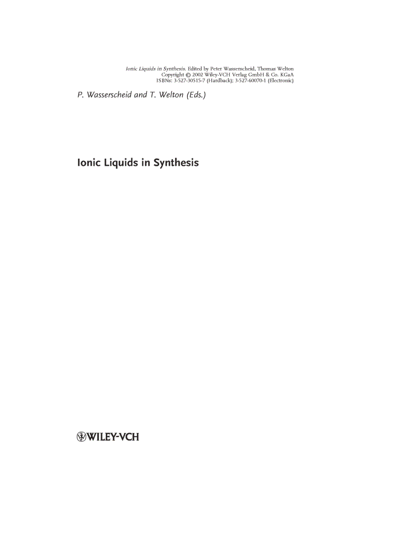 image for page Ionic Liquids in Synthesis