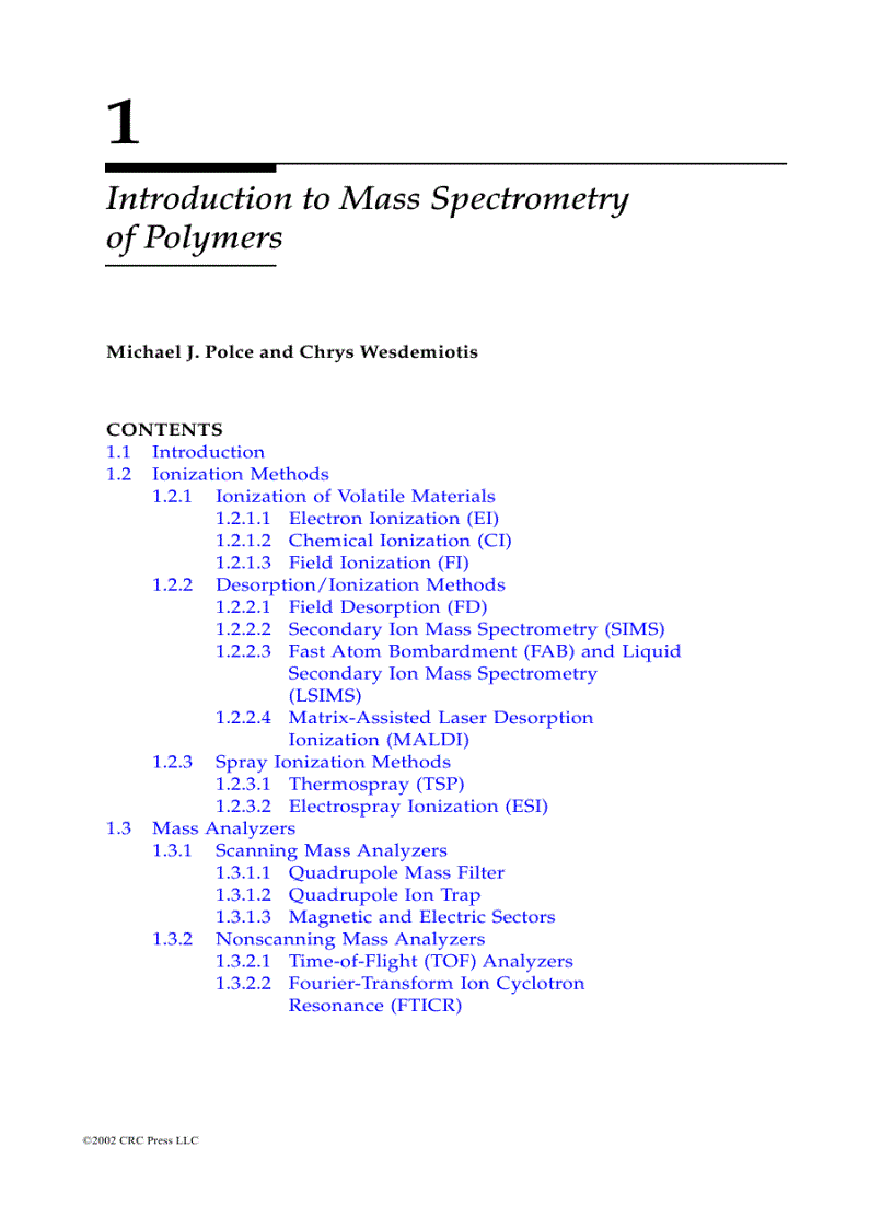 image for page Mass Spectrometry of Polymers 1st Edition