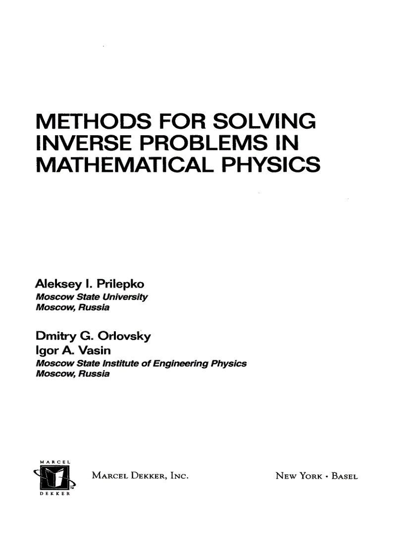 image for page Methods for Solving Inverse Problems in Mathematical Physics