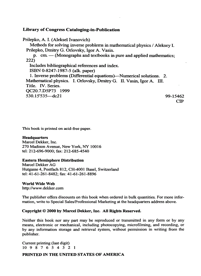 image for page Methods for Solving Inverse Problems in Mathematical Physics
