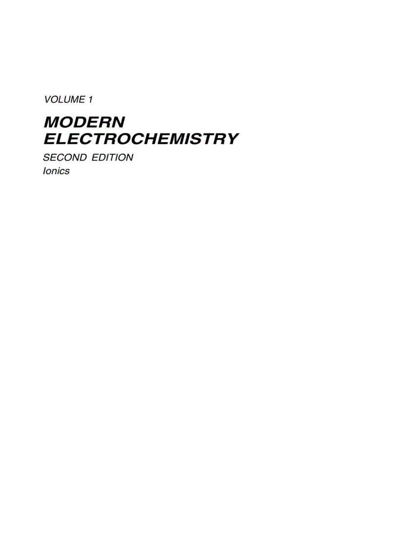 Modern Electrochemistry 1 Lonics 2nd Edition