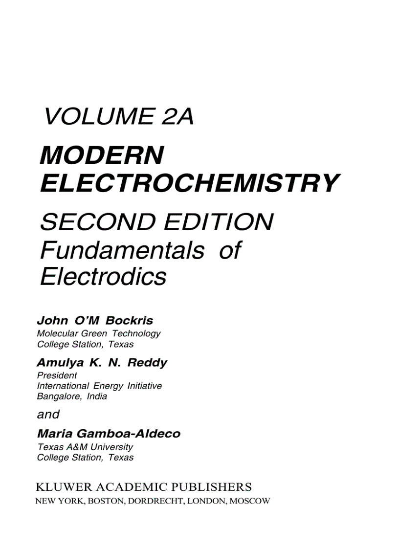 image for page Modern Electrochemistry 2A Fundamentals of Electrodics 2nd Edition