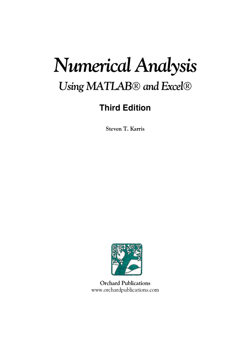 image for page Numerical Analysis Using MATLAB and Excel 3rd Edition