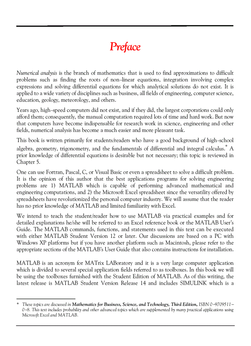 image for page Numerical Analysis Using MATLAB and Excel 3rd Edition