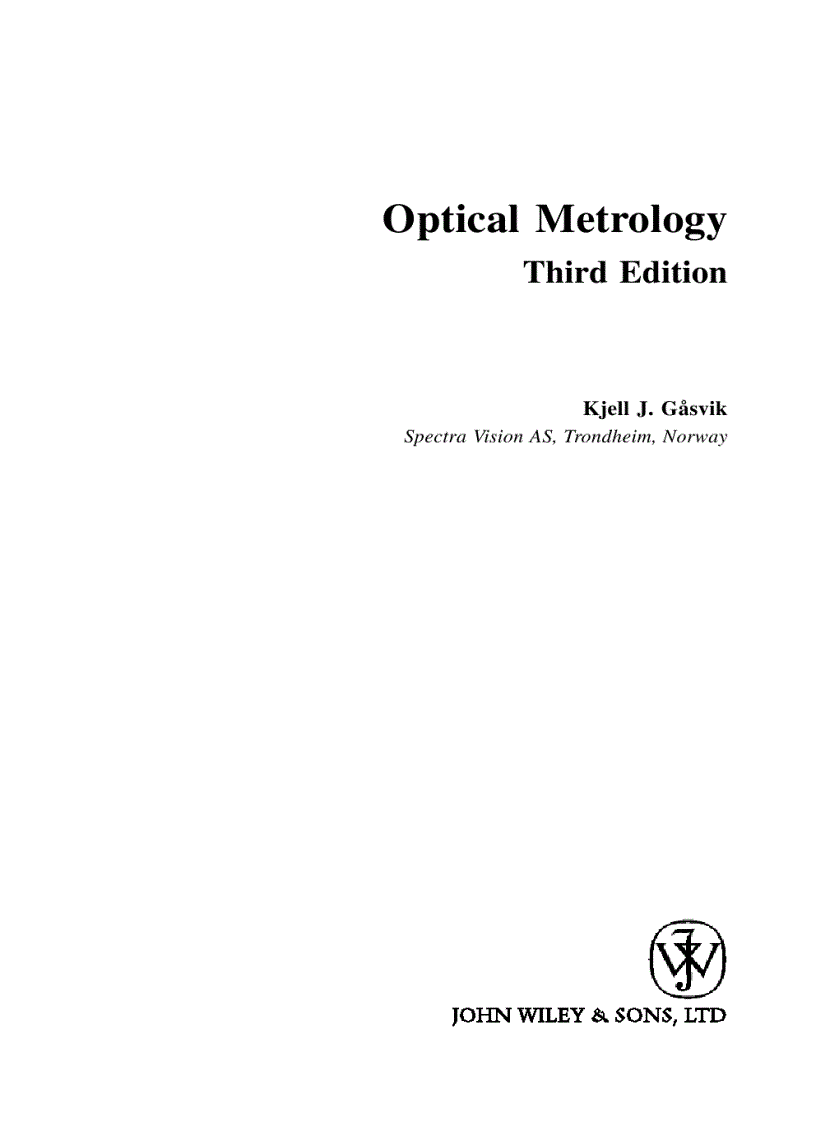 Optical Metrology 3rd Edition