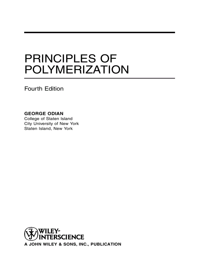 Principles of Polymerization 4th Edition