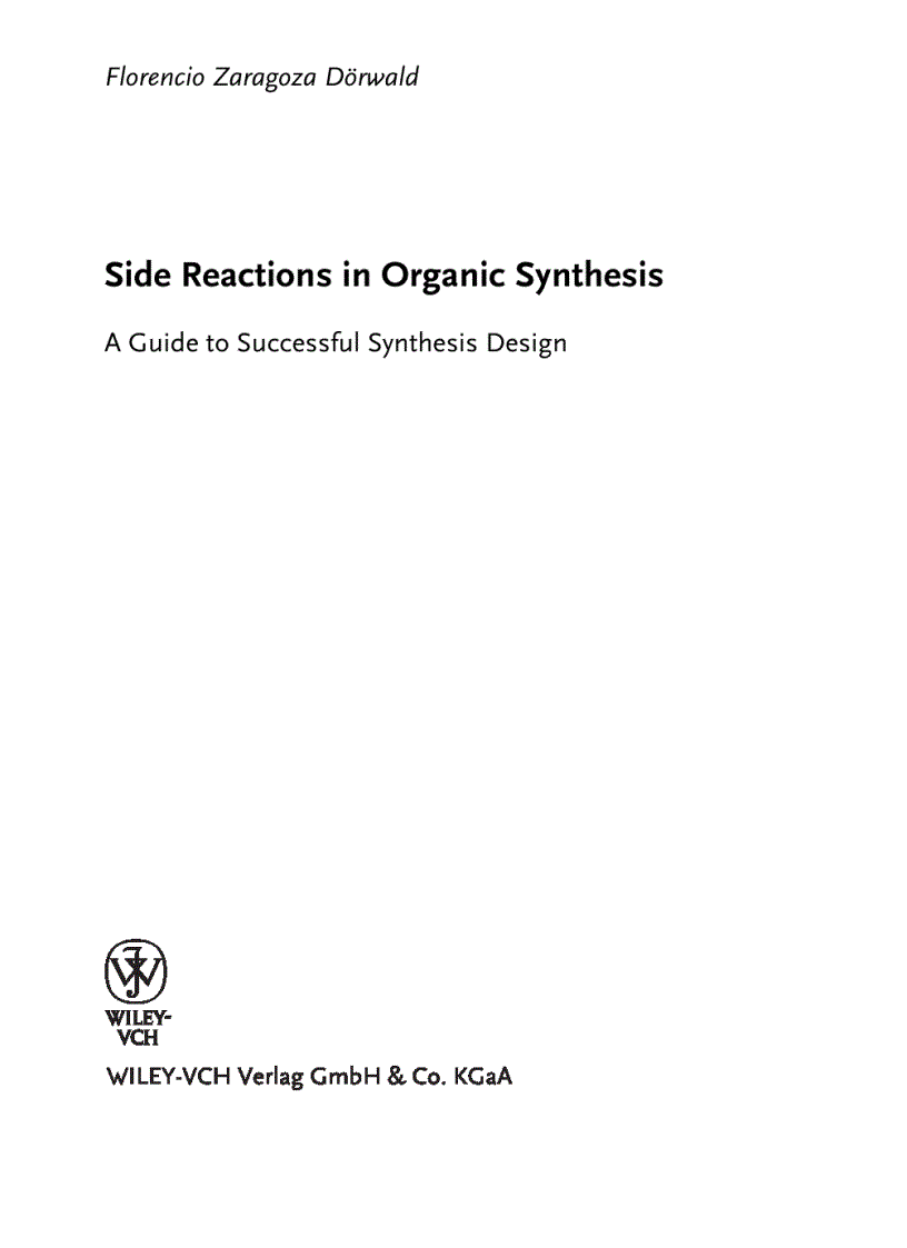 image for page Side Reactions in Organic Synthesis A Guide to Successful Synthesis Design