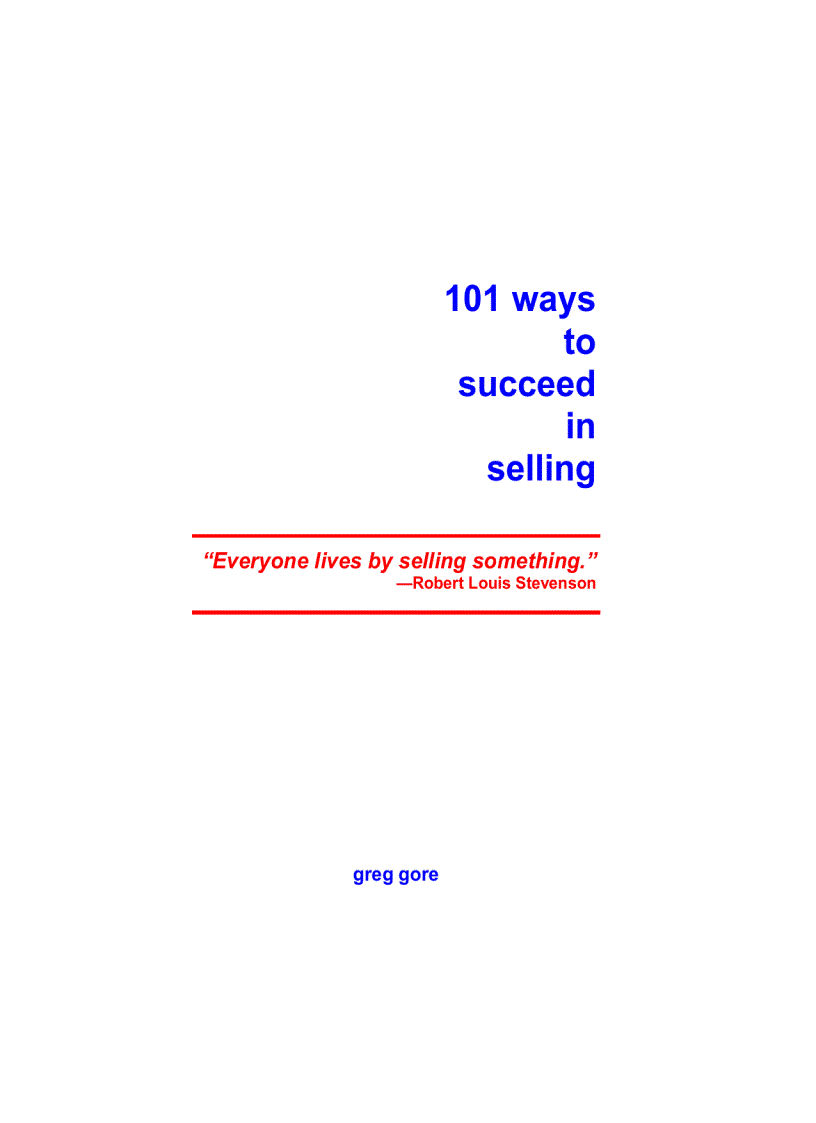 image for page 101 Ways to Succeed in Selling By Greg Gore