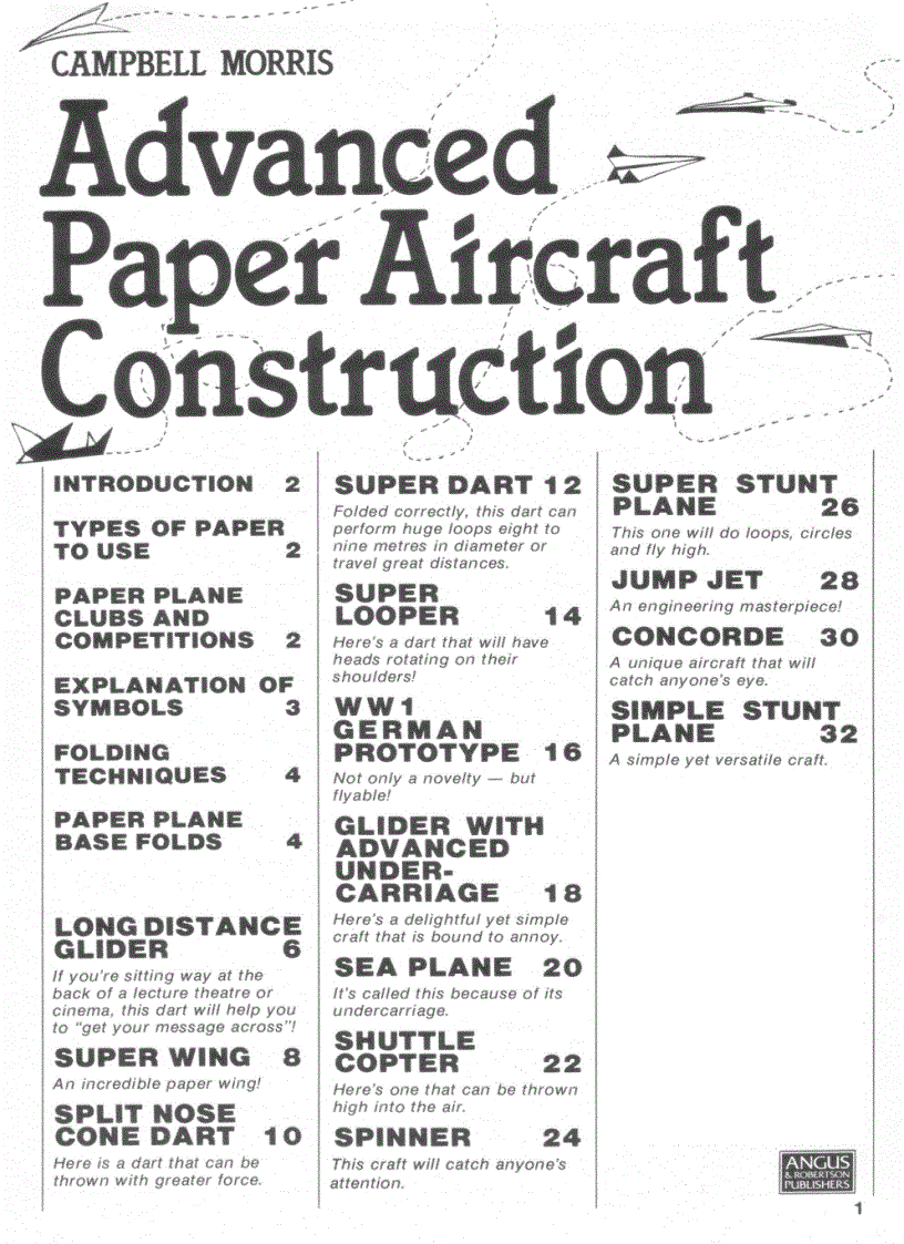 Advanced Paper Aircraft Construction Volume 1