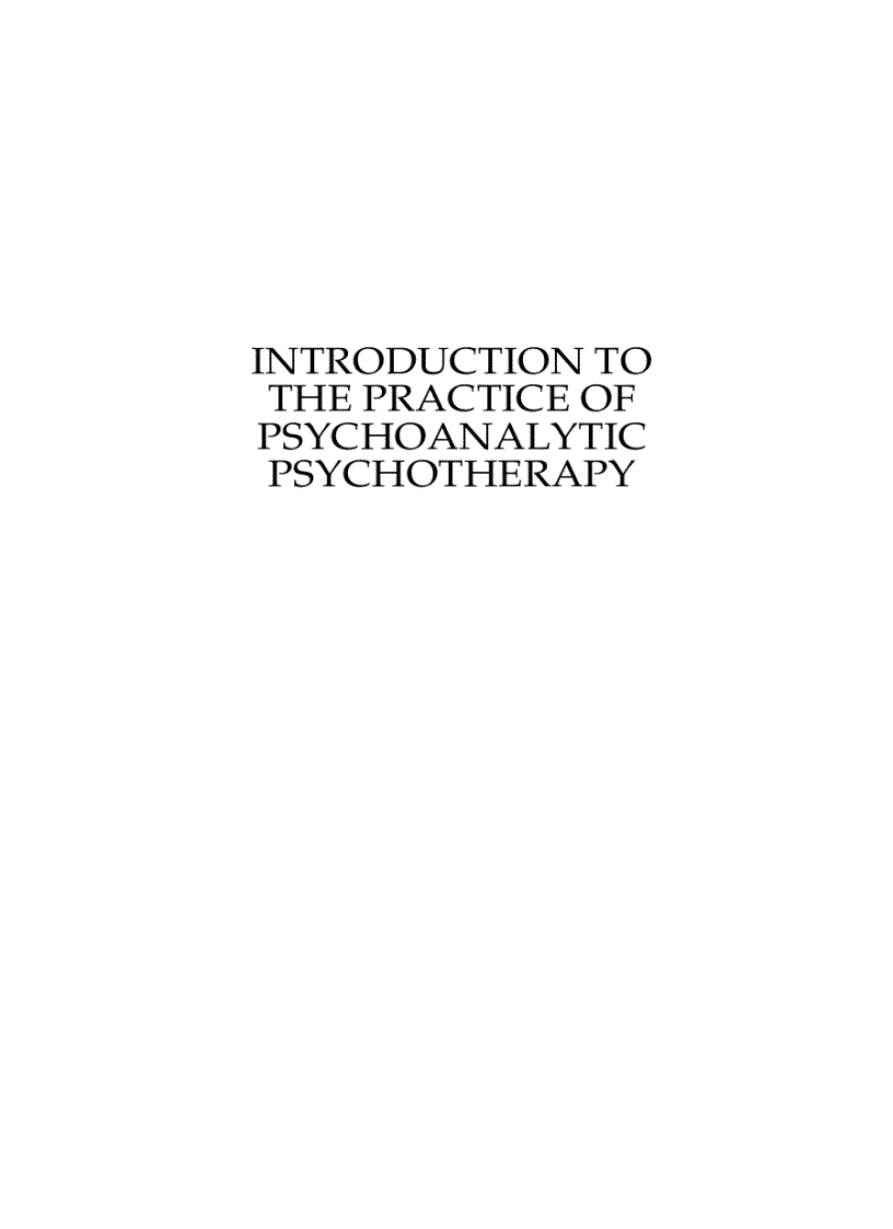 Introduction to the Practice of Psychoanalytic Psychotherapy