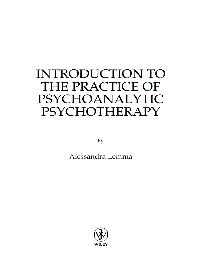 Introduction to the Practice of Psychoanalytic Psychotherapy