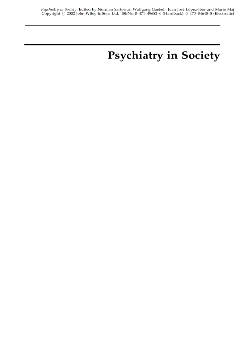 image for page Psychiatry in Society 1st Edition