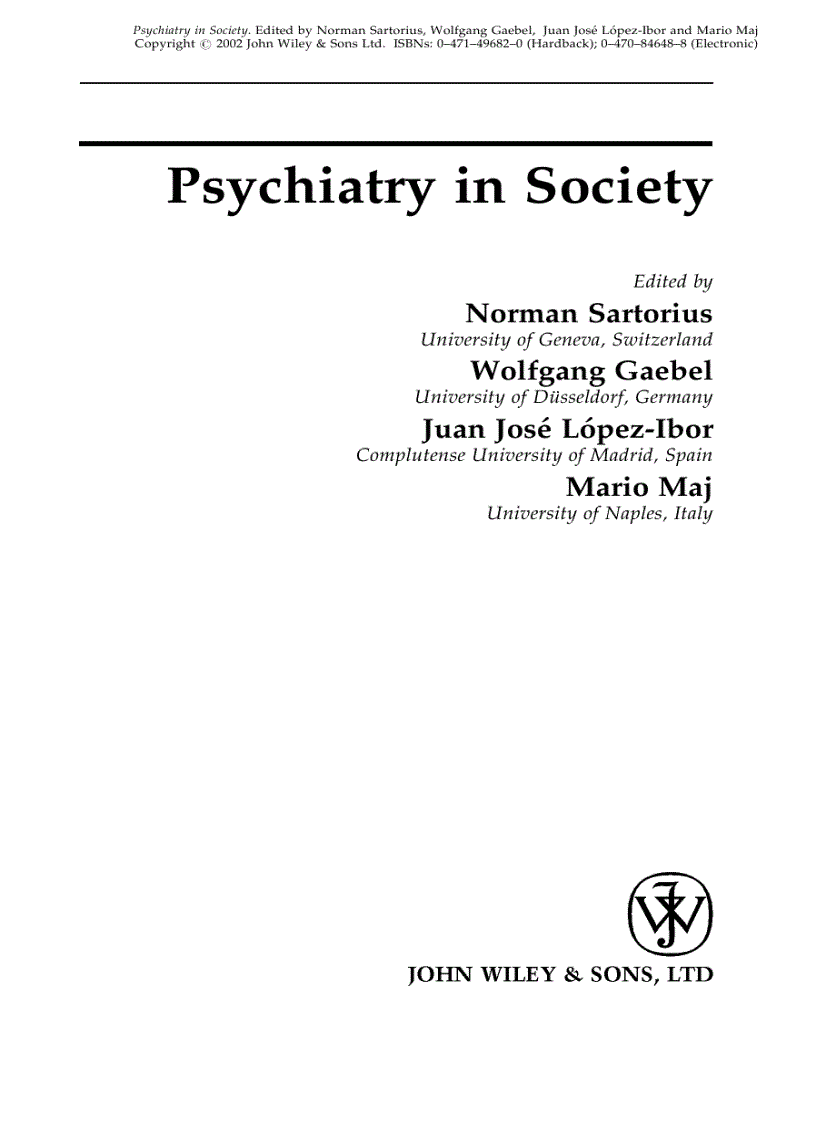 Psychiatry in Society 1st Edition