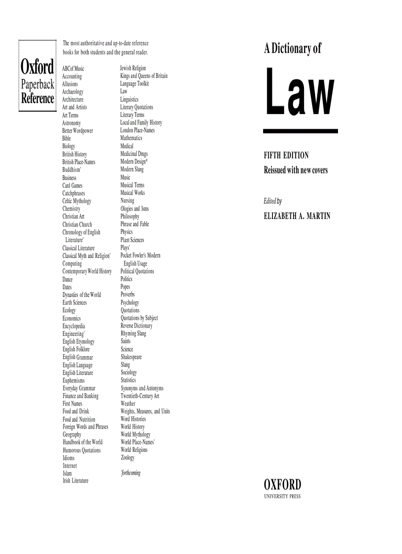 A Dictionary of Law 6th Edition