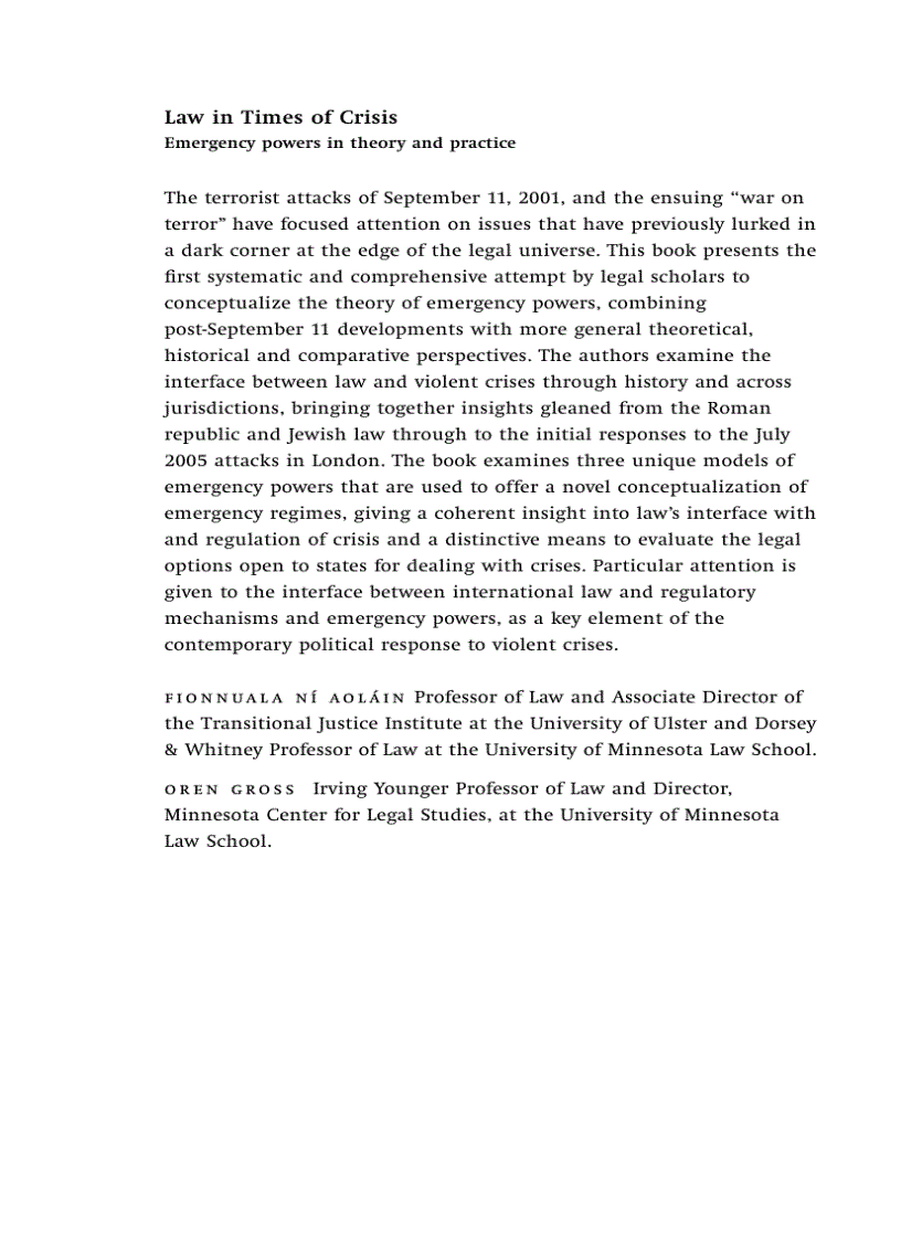image for page Law in Times of Crisis Emergency Powers in Theory and Practice