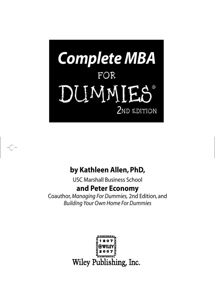Complete MBA For Dummies 2nd Edition