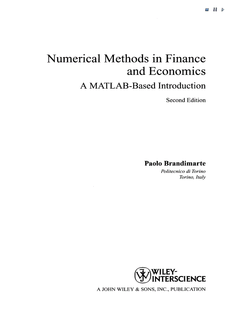 Numerical Methods in Finance and Economics 2nd Edtion