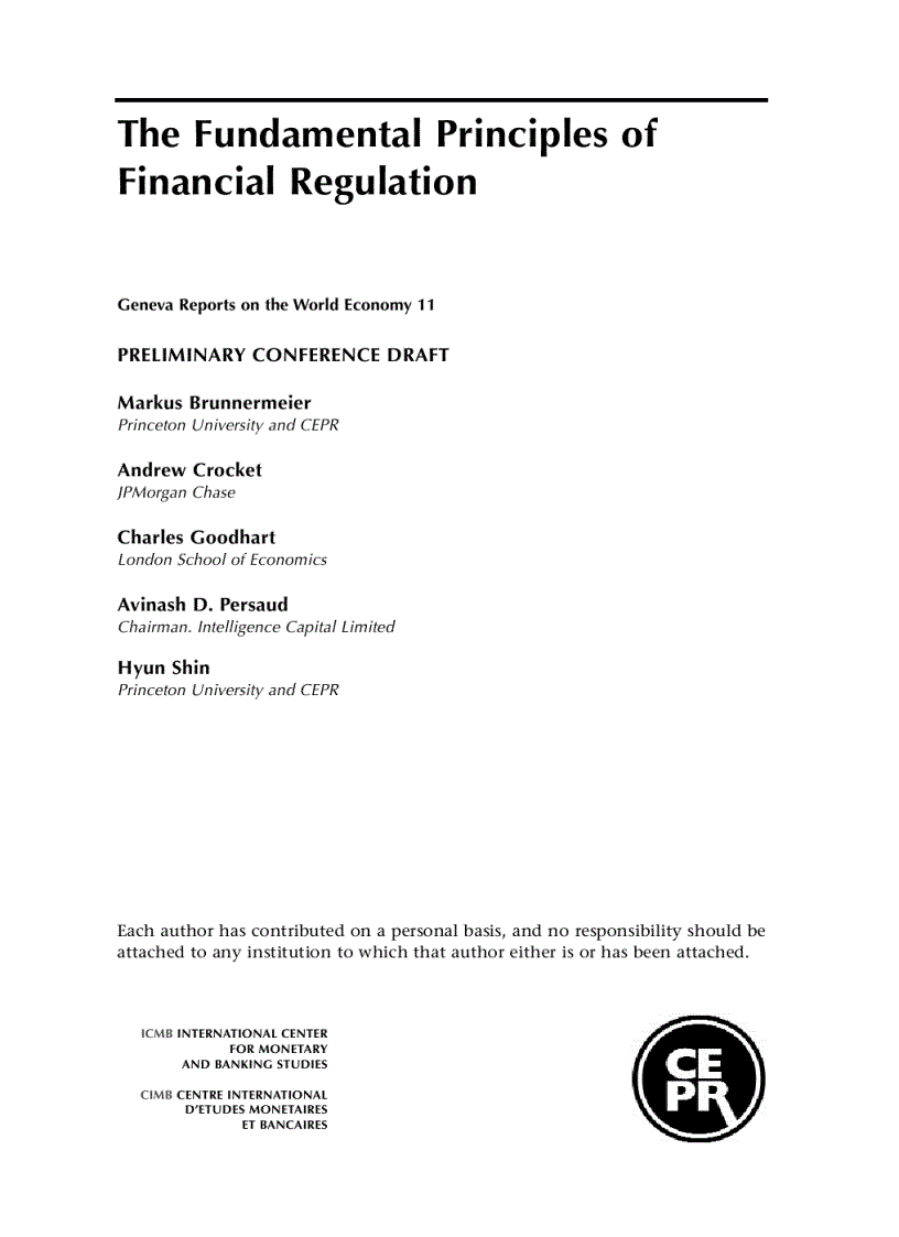 The Fundamental Principles of Financial Regulation 11th Edition