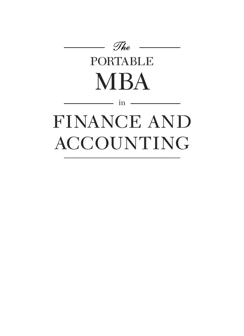 Wiley The Portable MBA in Finance and Accouting 3rd Edition