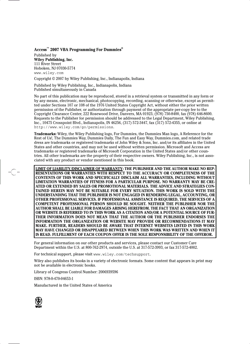 image for page Access 2007 VBA Programming For Dummies