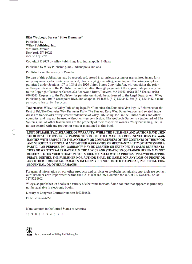 image for page BEA WebLogic Server 8 For Dummies