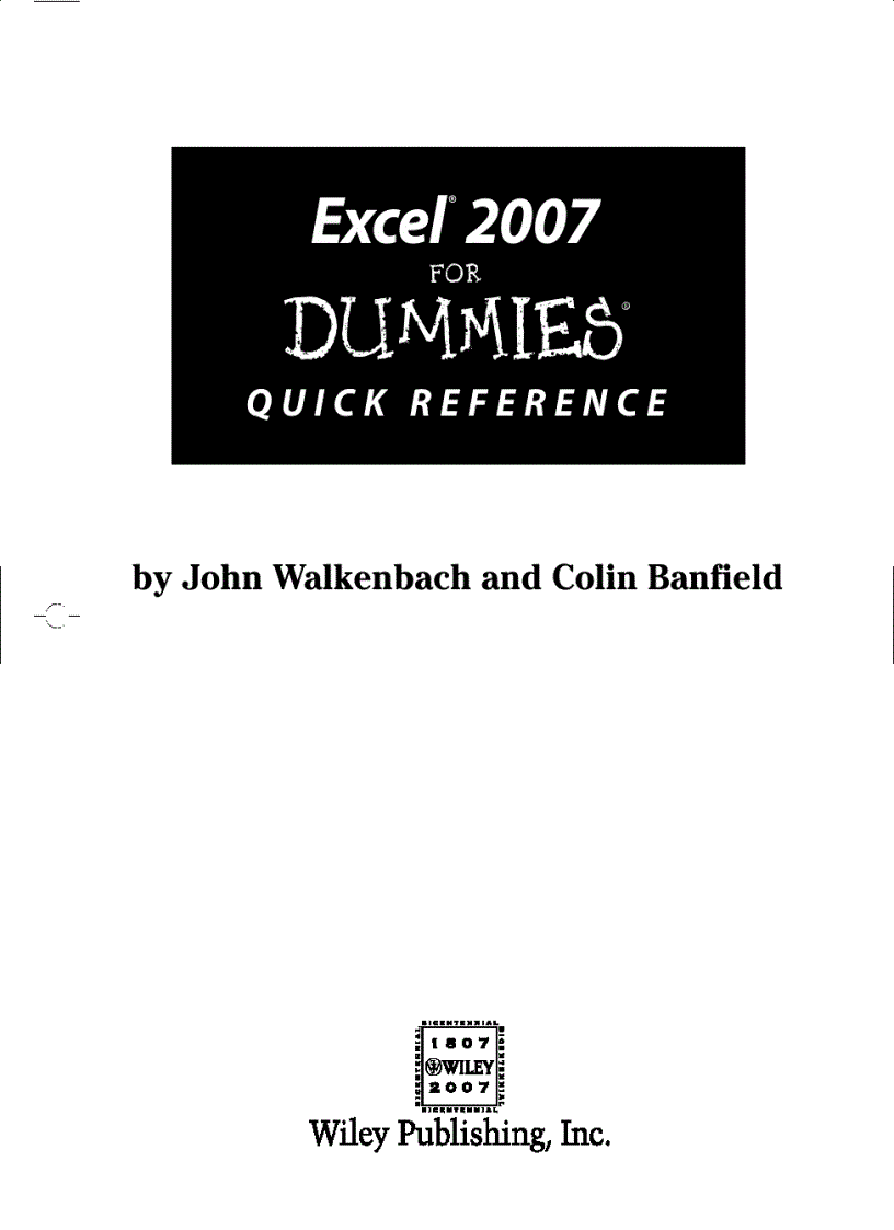 Excel 2007 For Dummies Quick Reference