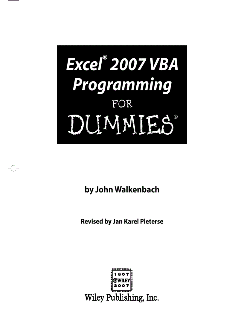 image for page Excel 2007 VBA Programming For Dummies