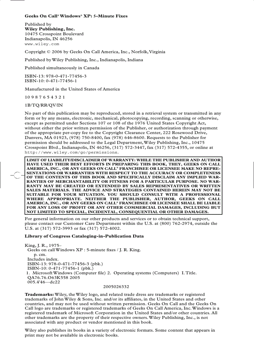 image for page Geeks On Call Windows XP 5 Minute Fixes